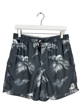 Spicy Tuna Men's Swim Trunks Size Large Grey Tropical Skulls & Palms